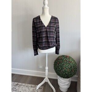 Peyton Jensen Kyra, Plaid V-Neck Long Sleeve Blouse/Top, NWT, Size XS
